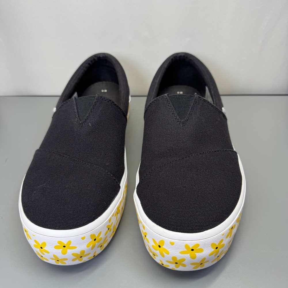Toms ALP Fenix Women Size 9 Black Slip on Canvas Yellow Floral Platform 10019813 - Picture 2 of 9